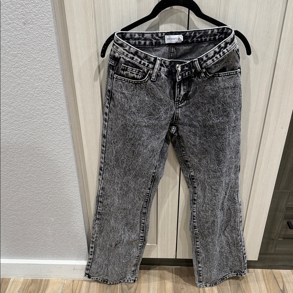 Stylish Gray Acid Wash Flare Jeans